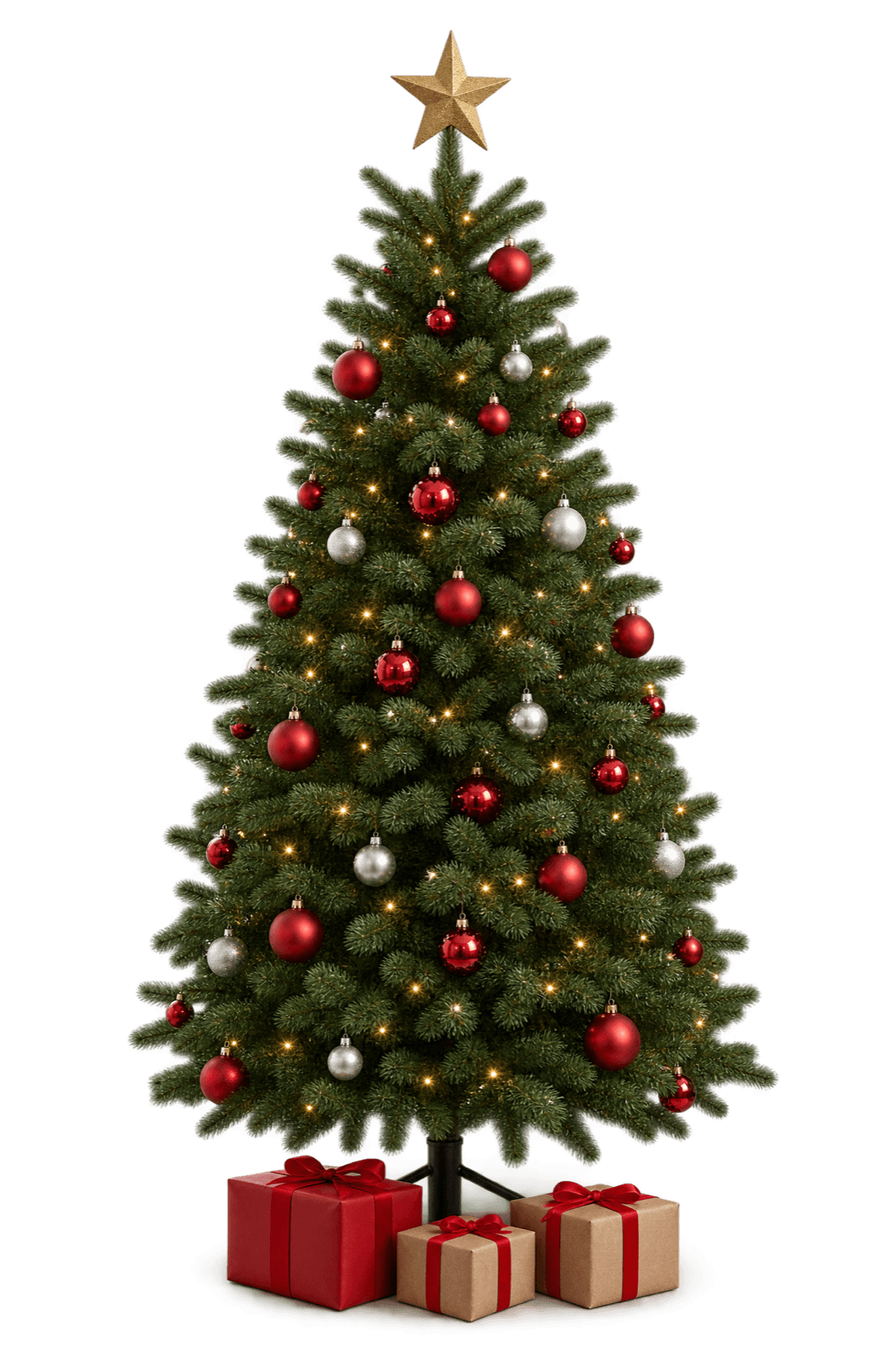 Decorated Nordmann fir with gifts